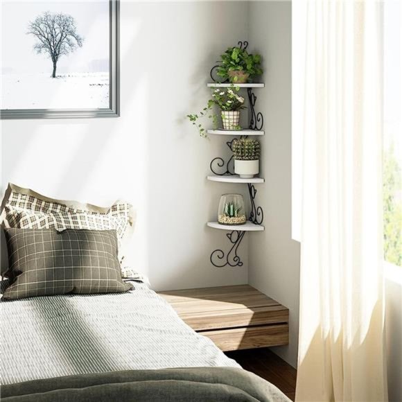 Floating Corner Wood Shelves,4 Tier Wall Mounted Rustic Storage Shelf,Cat Shaped - Picture 4 of 5